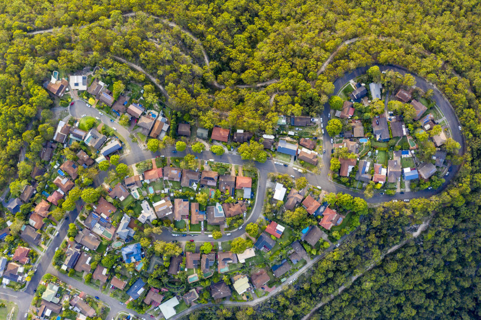 Pictured: Aerial view of Sydney suburb. Image: Getty