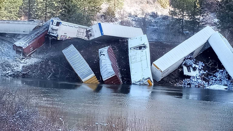 A train carrying beer derailed in Paradise, Montana.  / Credit: Daffney Clairmont/Facebook