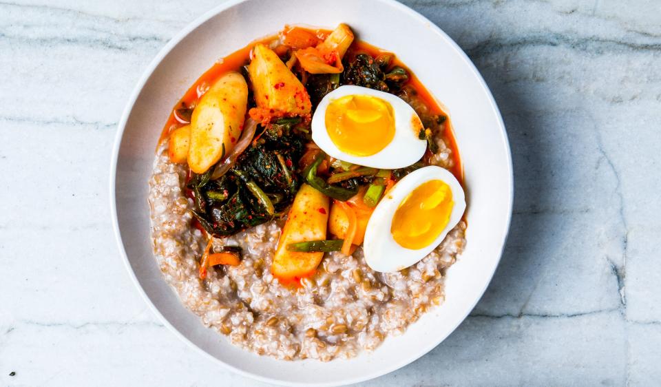 Alt-Grain Porridge with Kimchi and Jammy Eggs