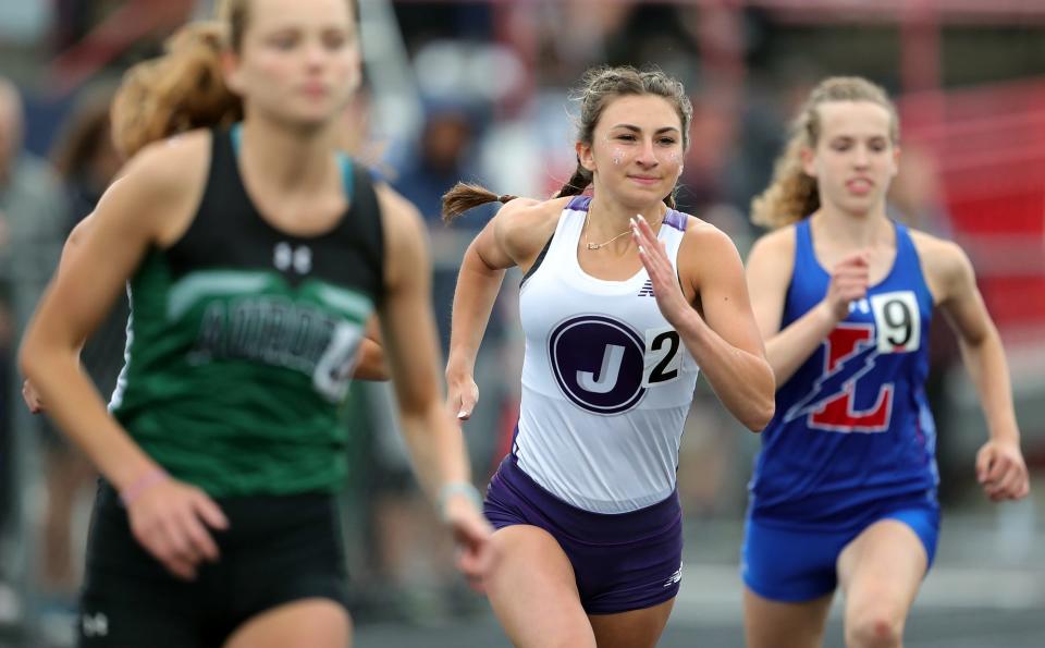 Jackson's Sofia Istnick competes in the girls 1,600 meters during the Division I regional track and field meet at Fitch High School on Friday.