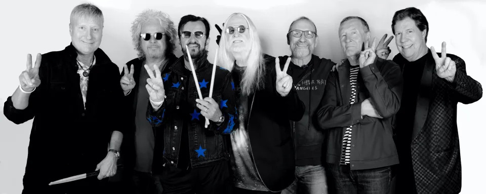 The current iteration of the All-Starr Band (from left): Gregg Bissonette, Steve Lukather, Ringo Starr, Edgar Winter, Colin Hay, Hamish Stuart and Warren Ham.