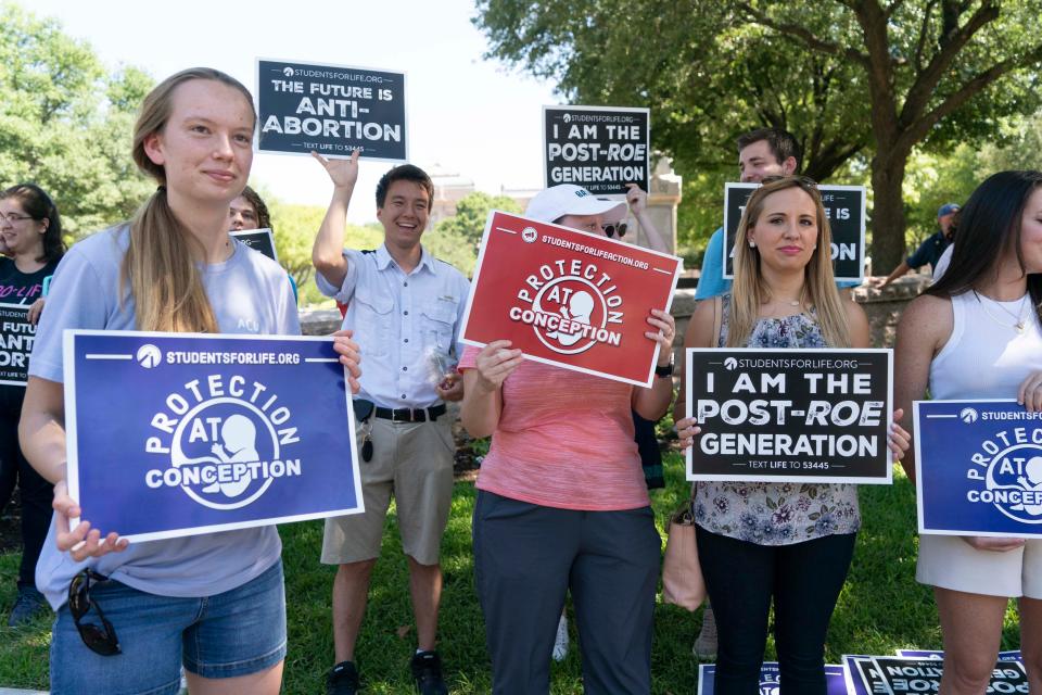 Members of anti-abortion groups gather at the Capitol last week to celebrate the U.S. Supreme Court decision overturning Roe v. Wade.