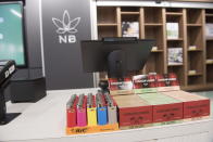 The point of sale area inside a Cannabis NB retail store is shown in Fredericton, New Brunswick, Tuesday, Oct. 16, 2018. (Stephen MacGillivray/The Canadian Press via AP)