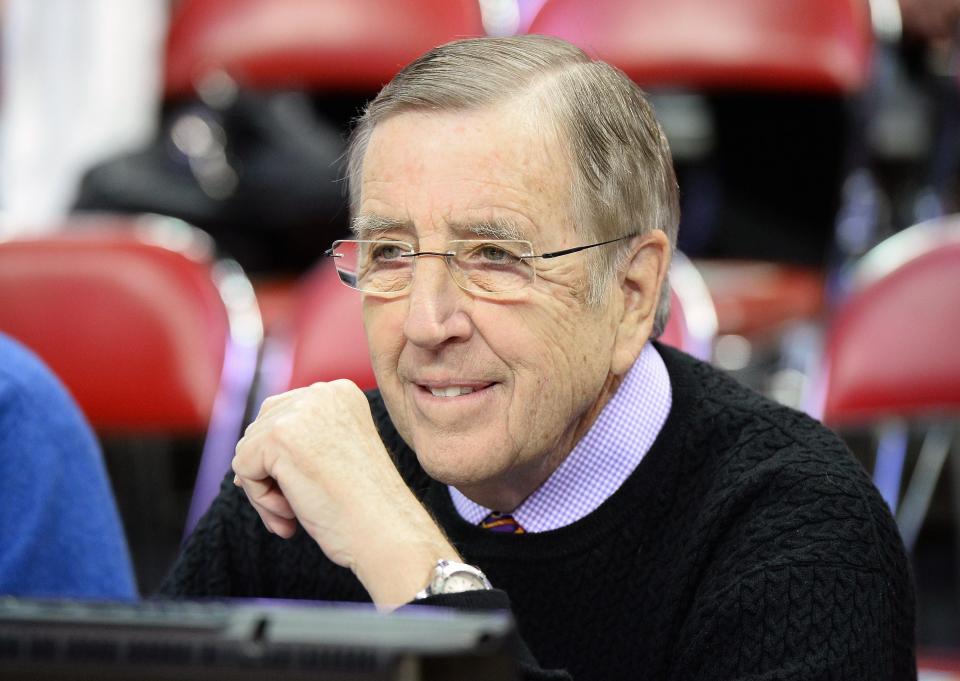 Sportscaster Brent Musburger appears before a game between the New Mexico Lobos and the UNLV Rebels on February 19, 2014 in Las Vegas, Nevada.