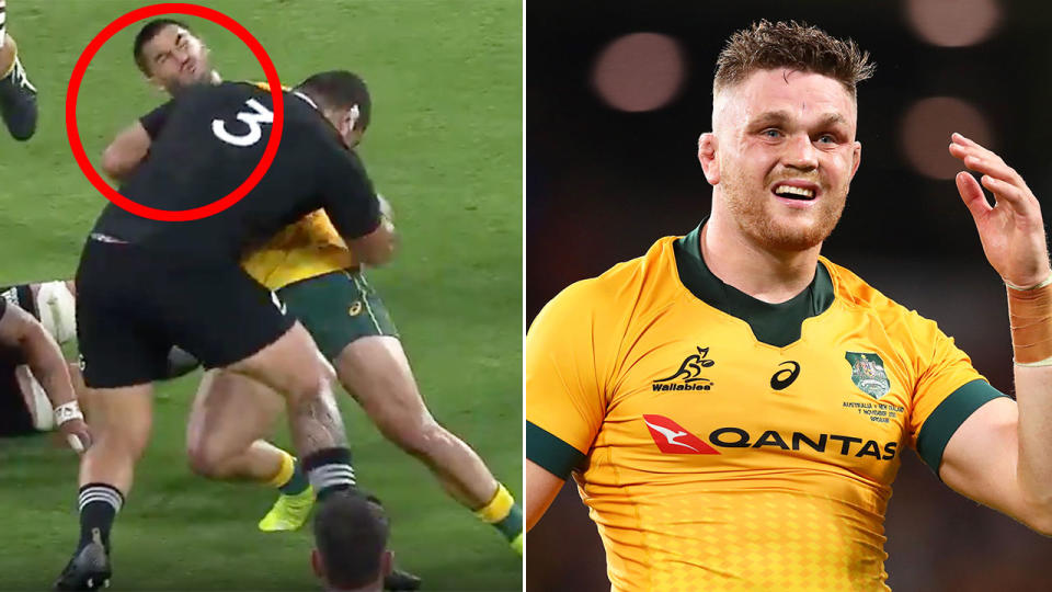 Pictured here, the two players sent off in the Bledisloe Cup Test match in Brisbane.