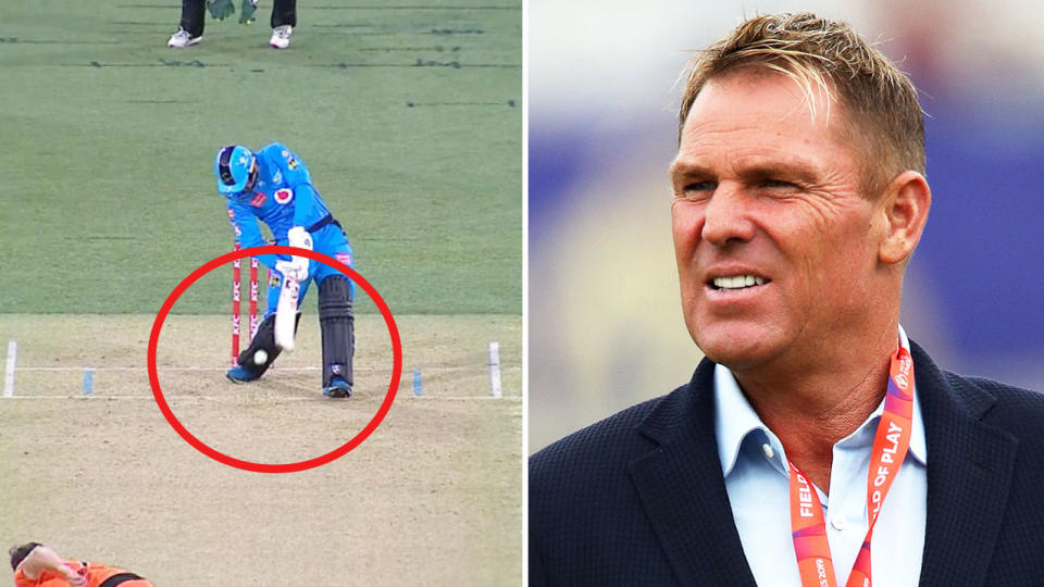 Shane Warne (pictured right) during commentary and Rashid Khan (pictured left) surviving an appeal against the Perth Scorchers.