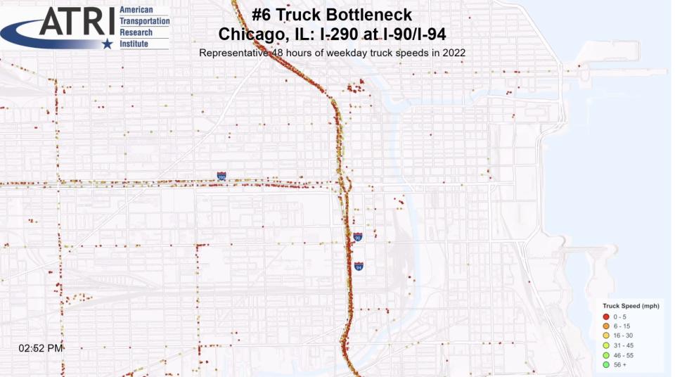 Map of truck bottleneck in Chicago, I-290 at I-90/I-94