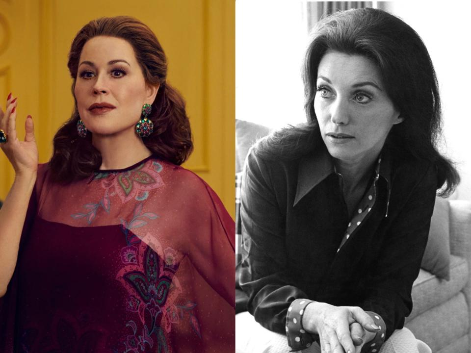 Molly Ringwald as Joanne Carson in "Feud: Capote vs. The Swans"; Joanne Carson in 1972.