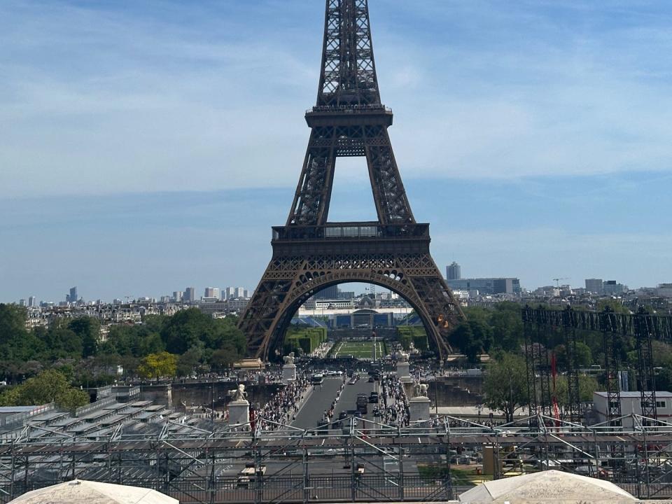 The Eiffel Tower with scaffolding in front