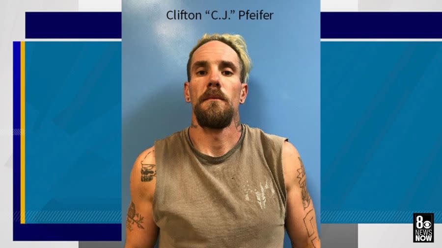 Clifton Pfeifer, 33, faces charges of open murder and conspiracy to commit murder. (Nye County Sheriff’s Office)