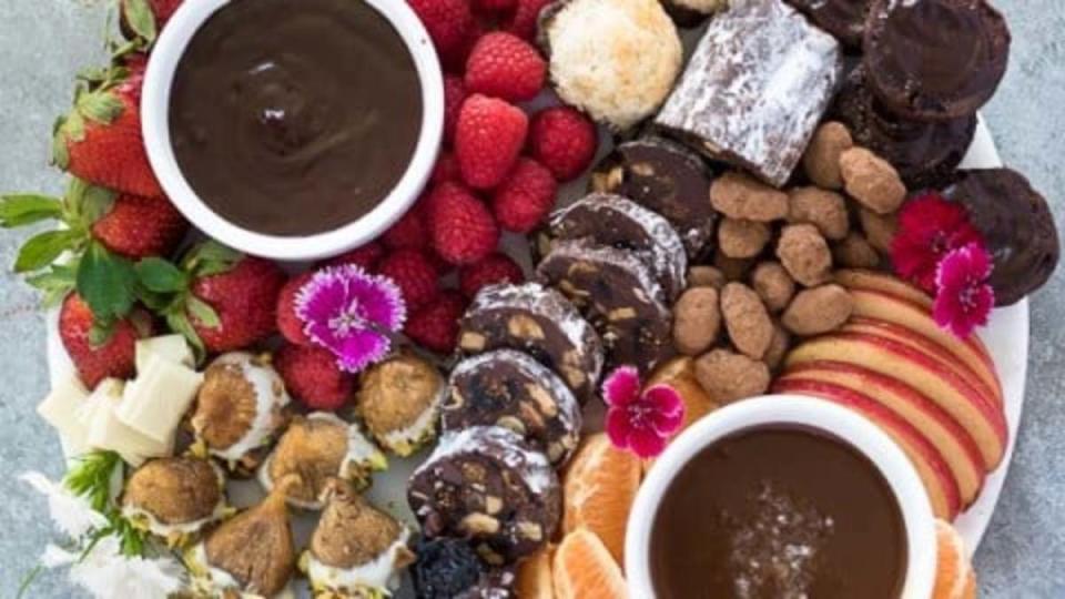 <p>Flavor The Moments</p><p>A range of chocolate ought to do on this nut, fruit and chocolate charcuterie sweets board.</p><p><strong>Get the recipe: <a href="https://flavorthemoments.com/chocolate-board/" rel="nofollow noopener" target="_blank" data-ylk="slk:Chocolate Dessert Charcuterie Board;elm:context_link;itc:0;sec:content-canvas" class="link ">Chocolate Dessert Charcuterie Board</a></strong></p>