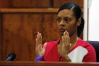 Shaneah Jenkins testifies at the murder trial of former New England Patriots tight end Aaron Hernandez at Bristol County Superior Court in Fall River, Massachusetts February 4, 2015. Hernandez is accused of the murder of Jenkins' boyfriend Odin Lloyd. REUTERS/Brian Snyder (UNITED STATES - Tags: CRIME LAW SPORT FOOTBALL)
