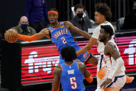 during the second half of an NBA basketball game, Wednesday, Jan. 27, 2021, in Phoenix. (AP Photo/Matt York)