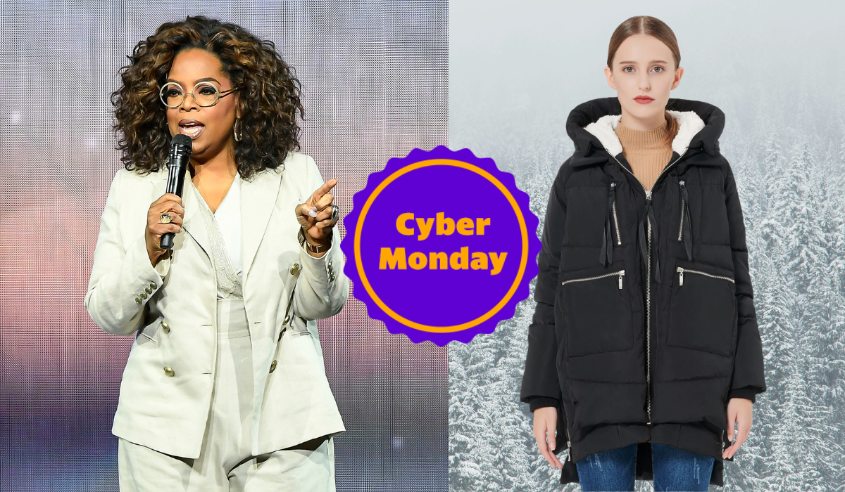 Oprah's favorite coat is on sale for Cyber Monday. Get it before it's gone! (Photos: Getty and Amazon)