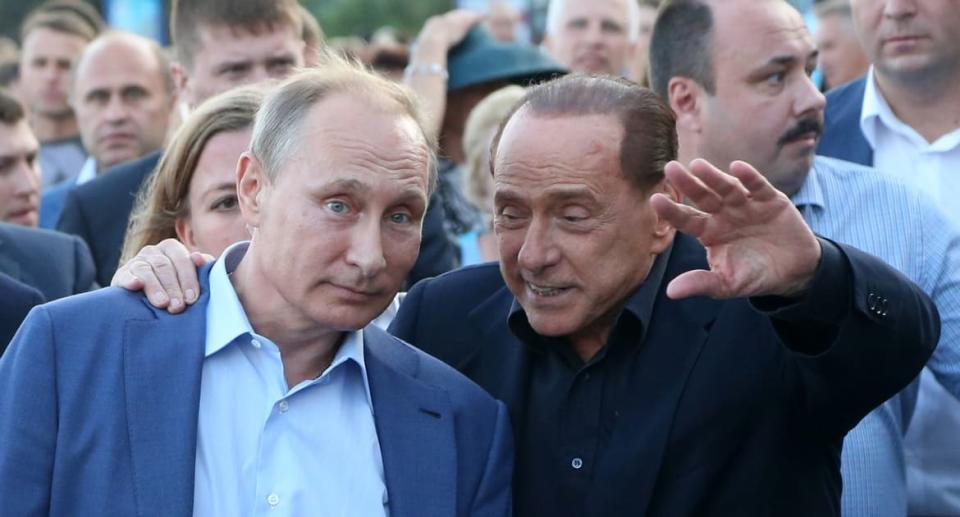 <div class="inline-image__caption"><p>Silvio Berlusconi with Vladamir Putin in Italy.</p></div> <div class="inline-image__credit">Sasha Mordovets/Getty</div>