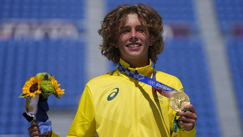 Keegan Palmer with his Tokyo Olympic gold medal. 