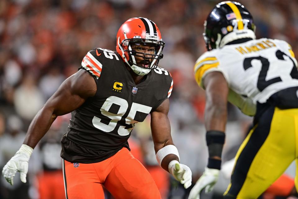 Cleveland Browns defensive end Myles Garrett (95) during a Sept. 22 game against the Pittsburgh Steelers.