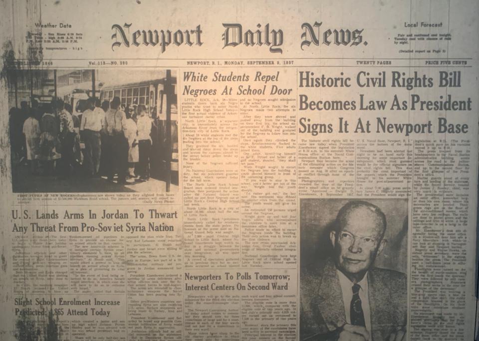 The front page of The Newport Daily News on Sept. 9, 1957, the day the Rogers High School at 15 Wickham Road opened.