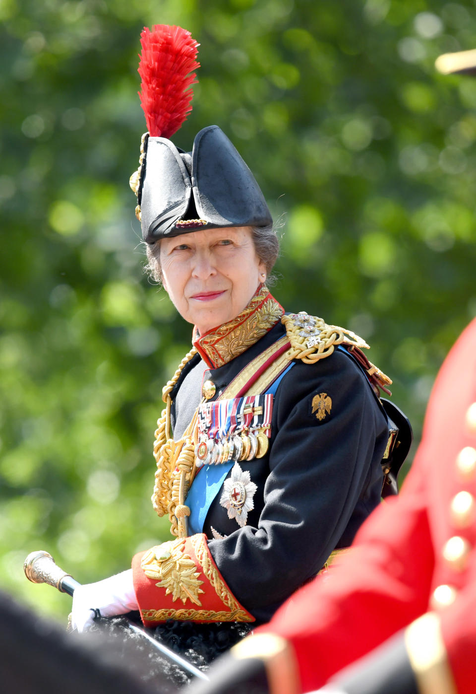 <p>Instead of riding in the carriage, Princess Anne went on horseback in full military dress. Photo: Getty </p>