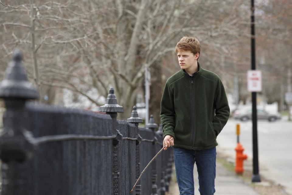 This image released by Roadside Attractions and Amazon Studios shows Lucas Hedges in a scene from "Manchester By the Sea." Hedges was nominated for an Oscar for best supporting actor on Tuesday, Jan. 24, 2017, for his work in the film. The 89th Academy Awards will take place on Feb. 26. (Claire Folger/Roadside Attractions and Amazon Studios via AP)