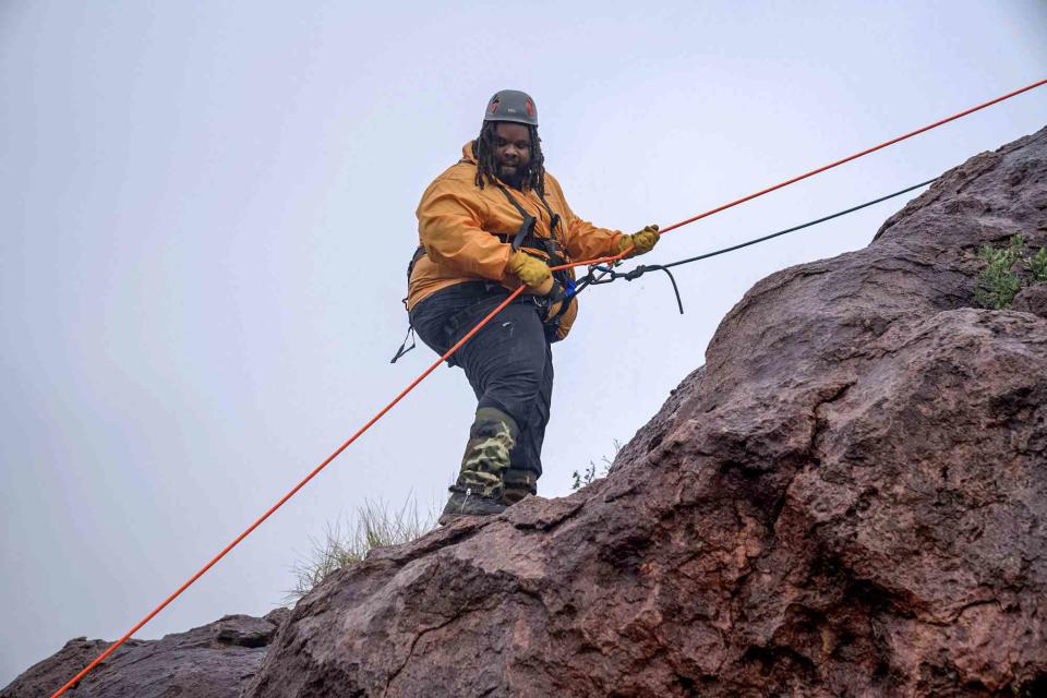 <p>National Geographic for Disney/Jon Kroll</p> Jeff Jenkins goes rappelling at "The Box", a rugged canyon in Socorro, N.M., to challenge his fear of heights. 