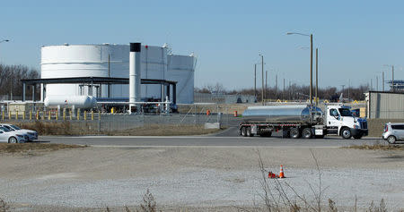 A tanker truck exits the Eco Energy storage and transfer facilities photographed in Philadelphia, Pennsylvania, U.S. on February 4, 2017. Picture taken February 4, 2017. REUTERS/Tom Mihalek