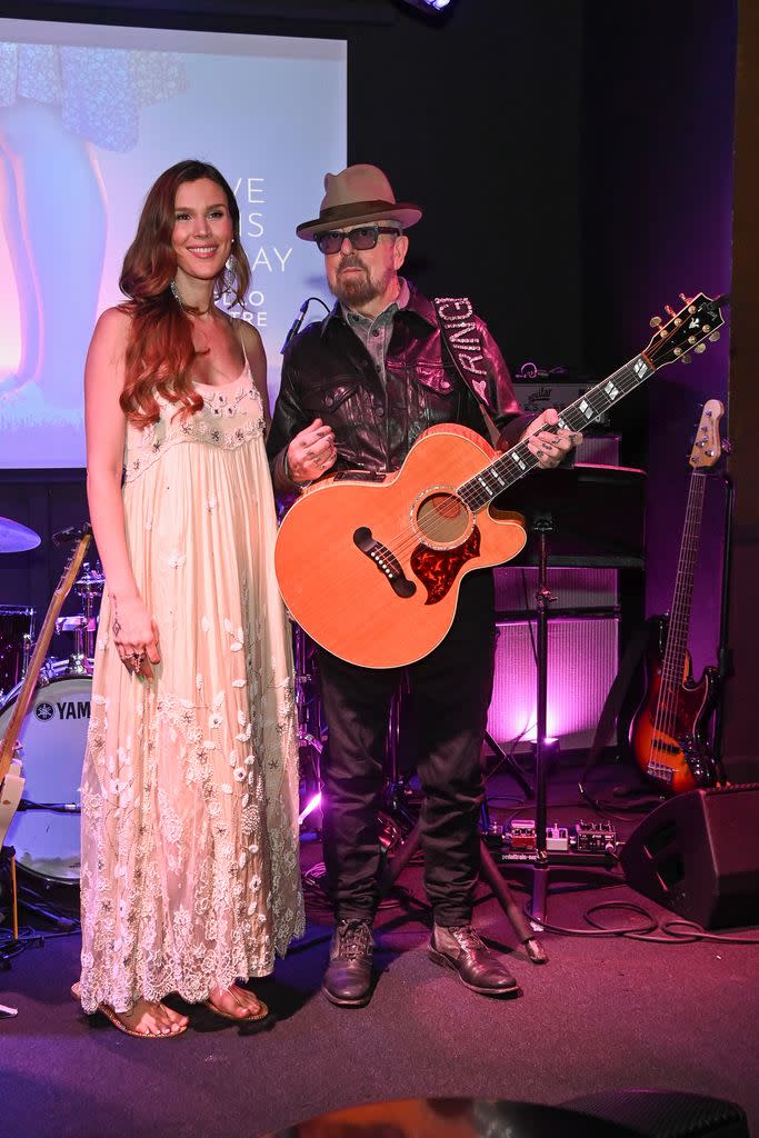 Joss Stone looks pretty in a white dress as she joins her colleague Dave on stage