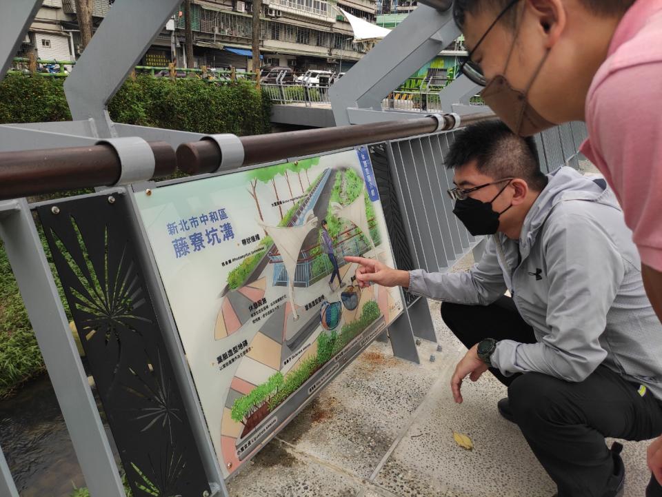 停下腳步發現手繪童趣河川生態地圖。（新北市水利局提供）