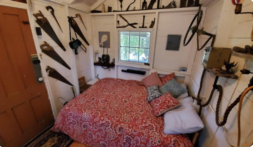 A room with weapons all over the walls