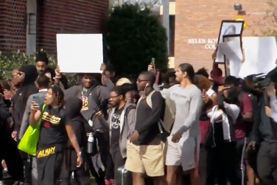 Students at Bethune-Cookman University protest on Monday. (WESH)