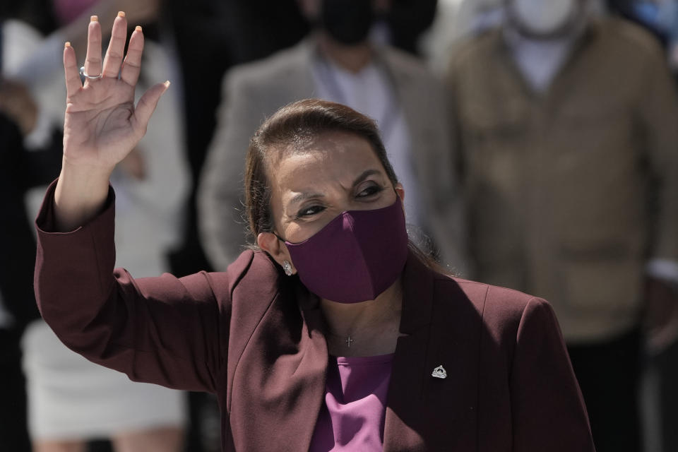 President-elect Xiomara Castro arrives for her inauguration as Honduras' first female president in Tegucigalpa, Honduras, Thursday, Jan. 27, 2022. (AP Photo/Moises Castillo)