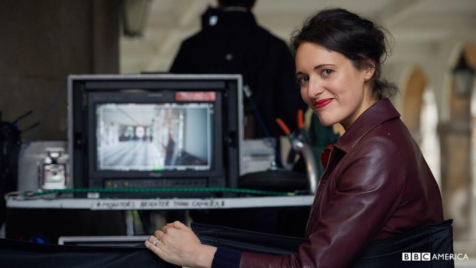 Phoebe Waller-Bridge on set