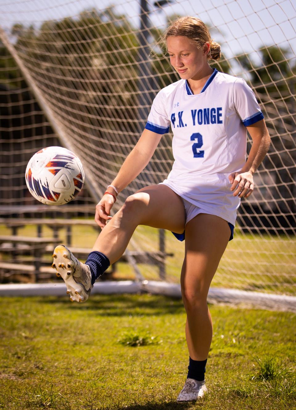 PK Yonge’s Faith Hardy is the Gainesville Sun’s Girls Soccer Player of the Year. Hardy, 17, is a junior and played striker. She posed for portraits Friday afternoon, April 5, 2024 at PK Yonge in Gainesville, Fla. [Doug Engle/Ocala Star Banner]2024