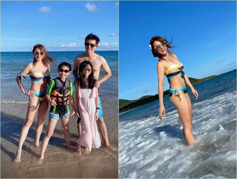 在演藝圈有「台灣好媳婦」稱號的女星佩甄，最近與老公小孩到海邊度假，解放好身材。（圖／翻攝臉書）