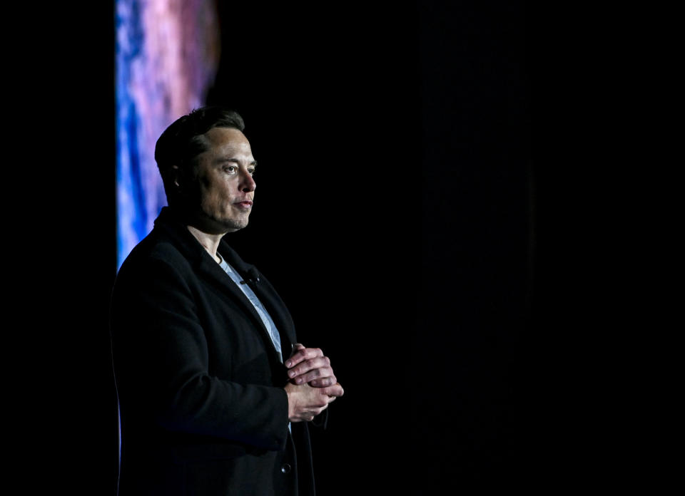 BOCA CHICA, TX - FEBRUARY 10:  SpaceX CEO Elon Musk provides an update on the development of the Starship spacecraft and Super Heavy rocket at the companyâ€™s Launch facility in south Texas. Photo by Jonathan Newton/The Washington Post)