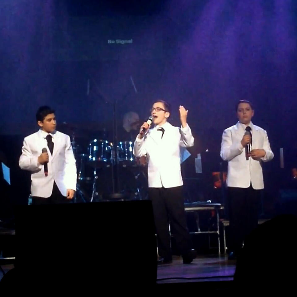 Former Miami Boys Choir member Dovid Pearlman in April 2015 performing in his final concert with the Jewish Orthodox pop group.
 (Courtesy Adam Pearlman)