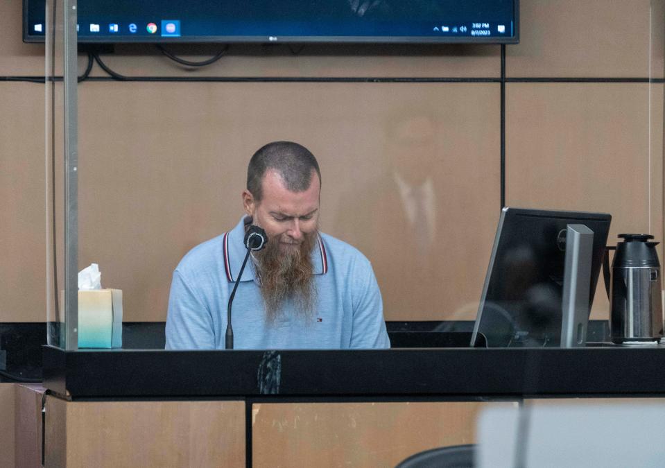 Matthew Kruspe speaks a the sentencing of his father Stephen Kruspe Monday.