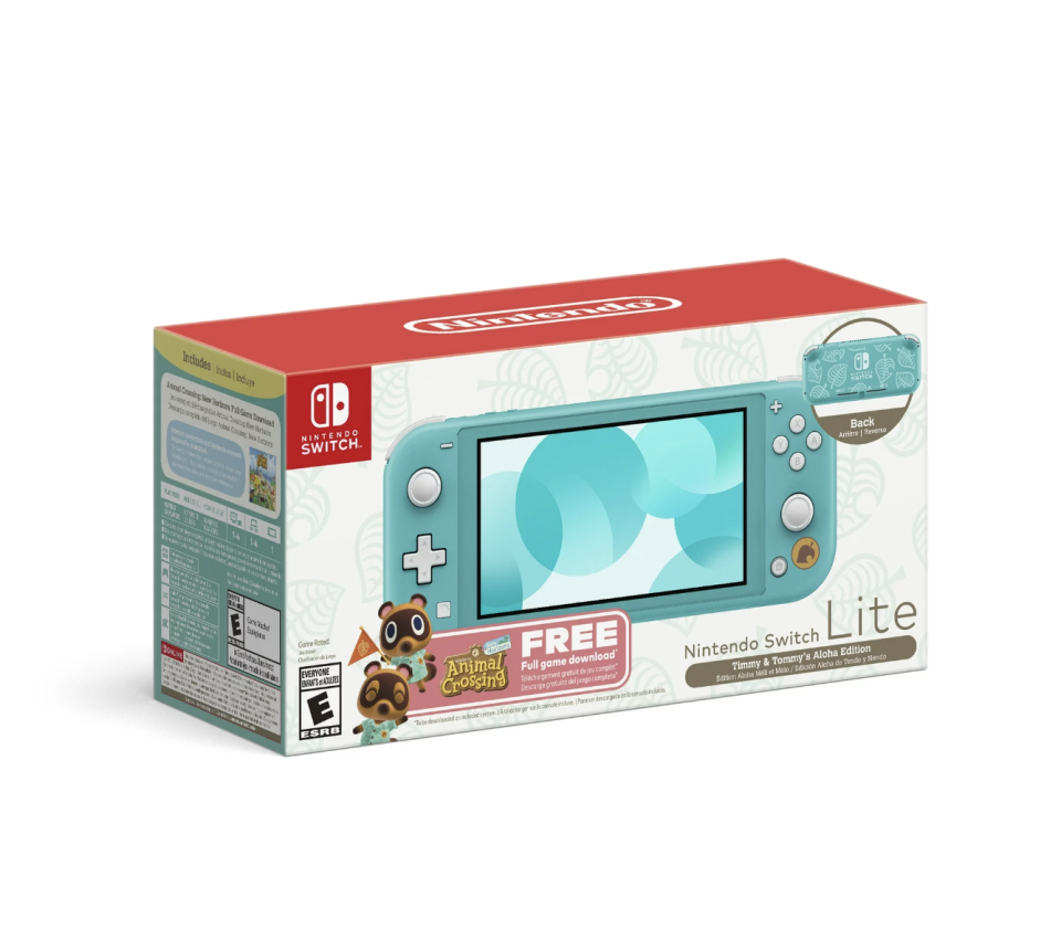 <p><a href="https://go.redirectingat.com?id=74968X1596630&url=https%3A%2F%2Fwww.walmart.com%2Fip%2FNintendo-Switch-Lite-Timmy-Tommy-s-Aloha-Edition-Animal-Crossing-New-Horizons-Bundle-Full-Game-Download-Included%2F3162541096&sref=https%3A%2F%2F" rel="nofollow noopener" target="_blank" data-ylk="slk:Shop Now;elm:context_link;itc:0;sec:content-canvas" class="link ">Shop Now</a></p><p>Nintendo Switch™ Lite (Timmy & Tommy’s Aloha Edition) Animal Crossing™: New Horizons Bundle</p><p>Walmart</p><p>$199.00</p>