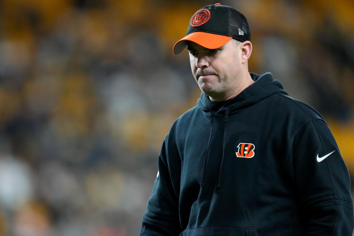 Cincinnati Bengals head coach Zac Taylor heads to the locker room after the fourth quarter of the NFL 16 game between the Pittsburgh Steelers and the Cincinnati Bengals at Acrisure Stadium in Pittsburgh on Saturday, Dec. 23, 2023. The Steelers won 34-11.