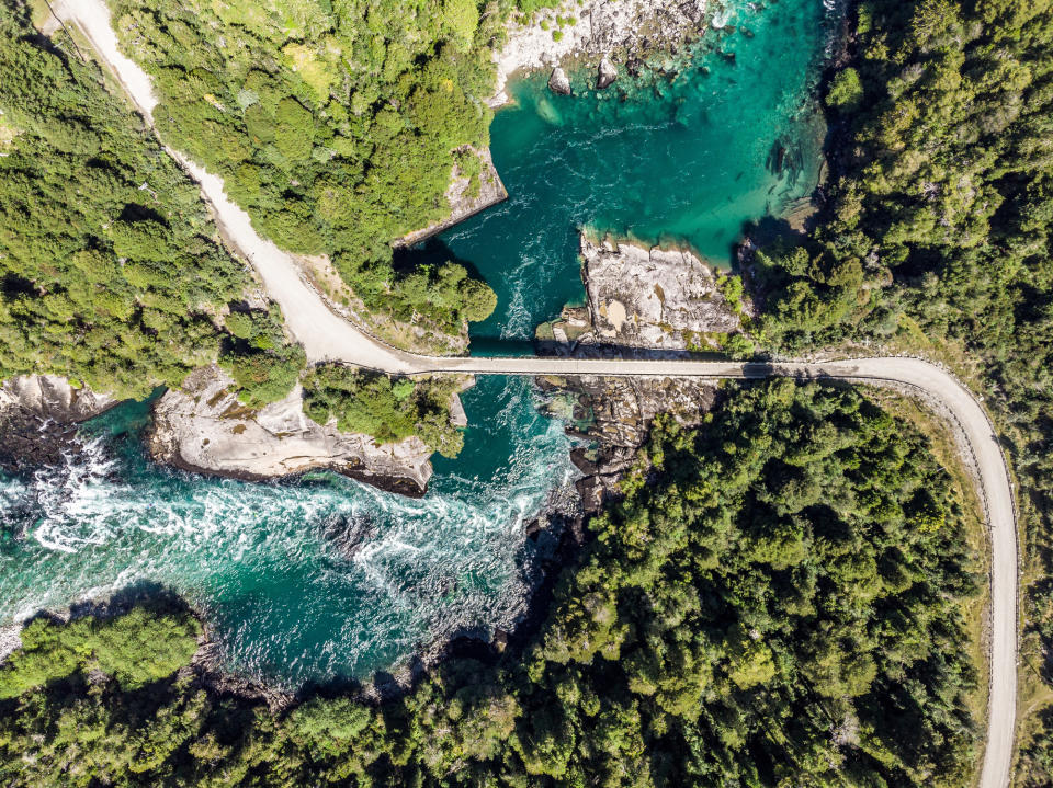 Aerial view of Futaleufu River in Chilean Patagonia