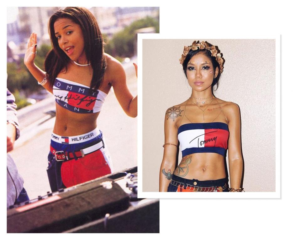 <p>Jhene Aiko gave the top a Coachella-approved twist with a flower crown, body chains, and festival makeup. (Photo: Tommy Hilfiger, <a rel="nofollow noopener" href="https://www.instagram.com/p/BJmoAJHgv8I/" target="_blank" data-ylk="slk:@jheneaiko;elm:context_link;itc:0;sec:content-canvas" class="link ">@jheneaiko</a>) </p>