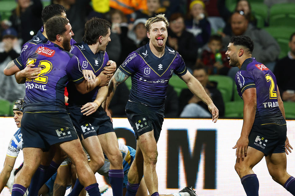 Cameron Munster celebrates a try.