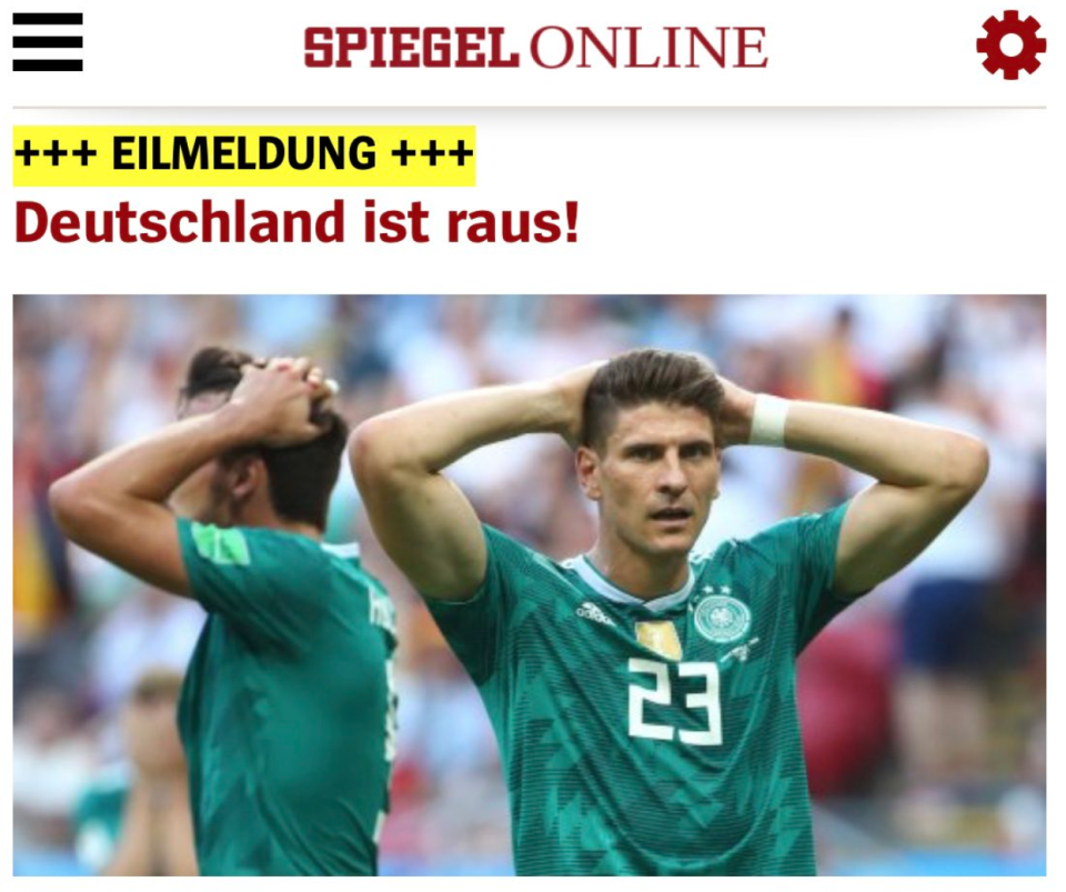 Germany’s Spiegel newspaper simply read: ‘Germany is out!’ (Twitter)