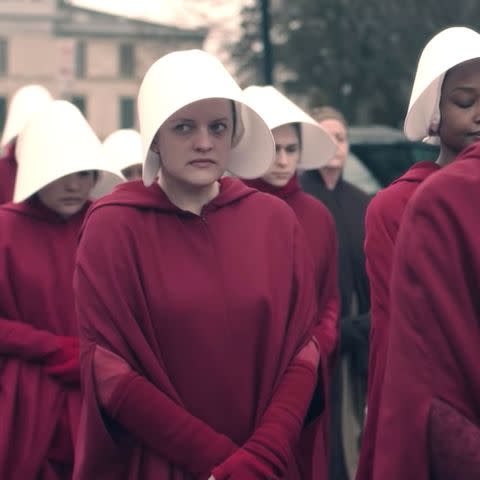 Bridesmaids roasted for red 'Handmaids Tale' jumpsuits: 'Like a cult'. Photo: Hulu.