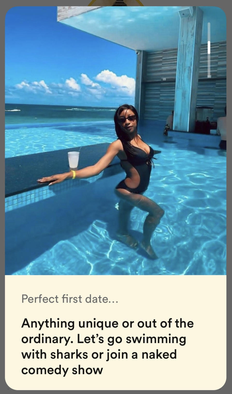 Screenshot of a woman's dating app profile