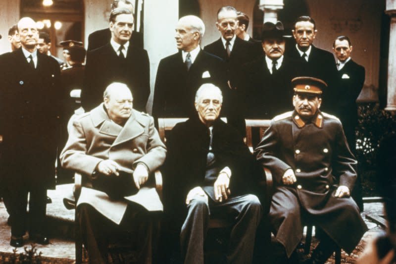 On February 4, 1945, Churchill, Roosevelt and Stalin, the Big Three, meet at Yalta to discuss unconditional surrender terms for Germany. UPI File Photo