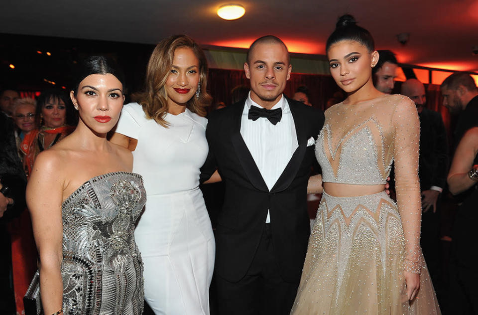 Jennifer Lopez and her 28-year-old beau, Casper Smart, like to keep up with the Kardashians. A few weeks after attending Kris Jenner’s annual Christmas Eve extravaganza, the dynamic duo rubbed shoulders with Kourtney Kardashian and Kylie Jenner at the InStyle/Warner Bros. post-Globes bash. Perhaps J.Lo was giving Kourtney some tips on dating younger men? Rumor has it that Kourt, 36, recently hooked up with Justin Bieber, 21. (Photo: Getty Images)