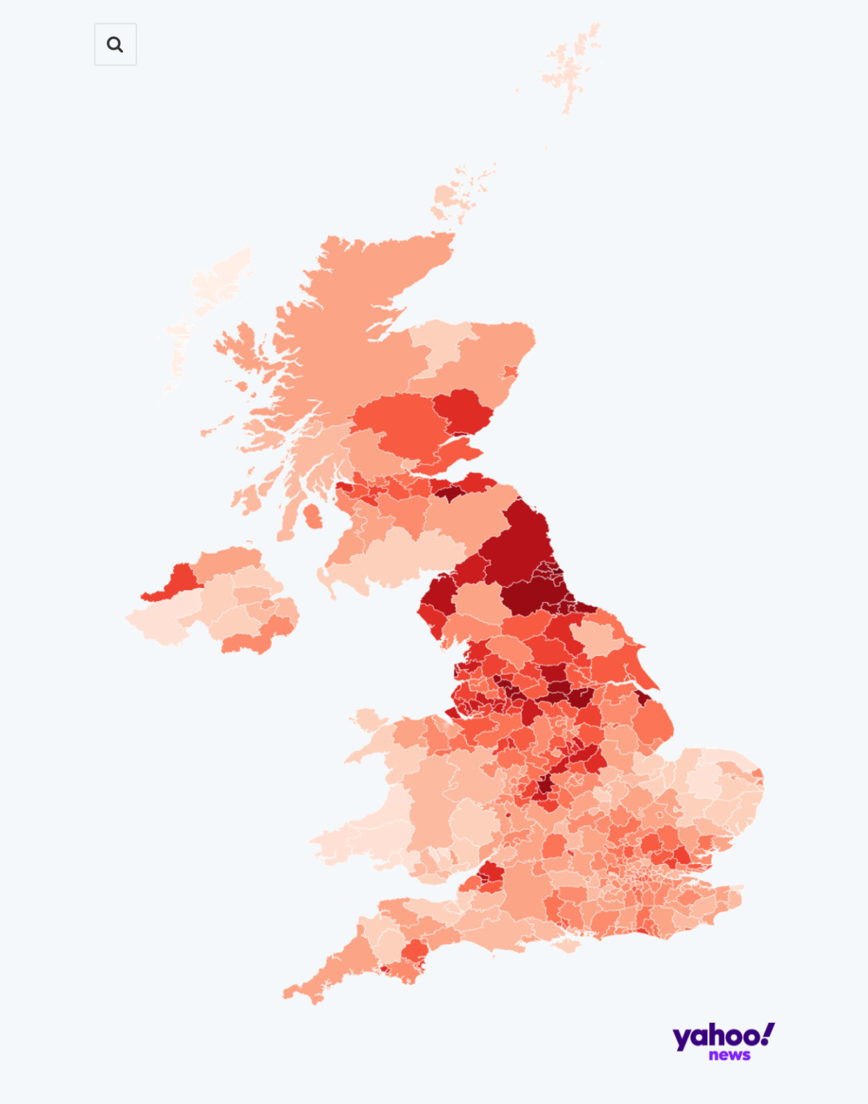 A heat map of COVID case rates in the UK in the seven days to 11 July