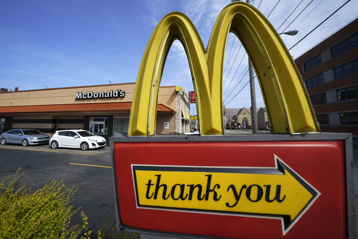 This is a McDonald's restaurant in Pittsburgh on Saturday, April 23, 2022. (AP Photo/Gene J. Puskar)