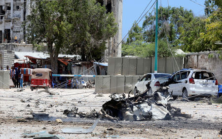A general view shows the scene of a suicide explosion after al-Shabaab militia stormed a government building in Mogadishu, Somalia March 23, 2019. REUTERS/Feisal Omar